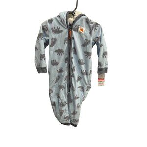 Baby Blue Hooded Fleece Zip-Up Pajamas With Bear Print 18 Months